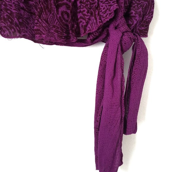 Free People Olivia Printed Purple Puff Sleeve Wrap Top, Size S - New - Picture 2 of 11